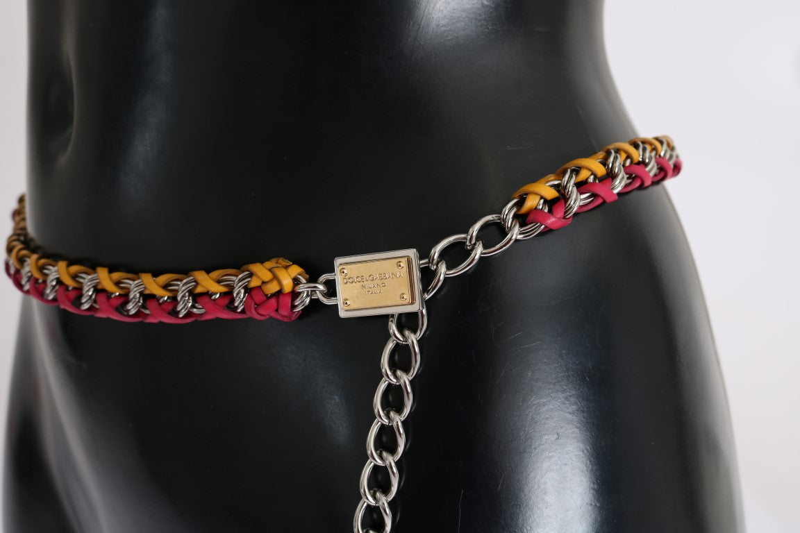 Dolce & Gabbana Red Yellow Leather Crystal Belt Dolce & Gabbana