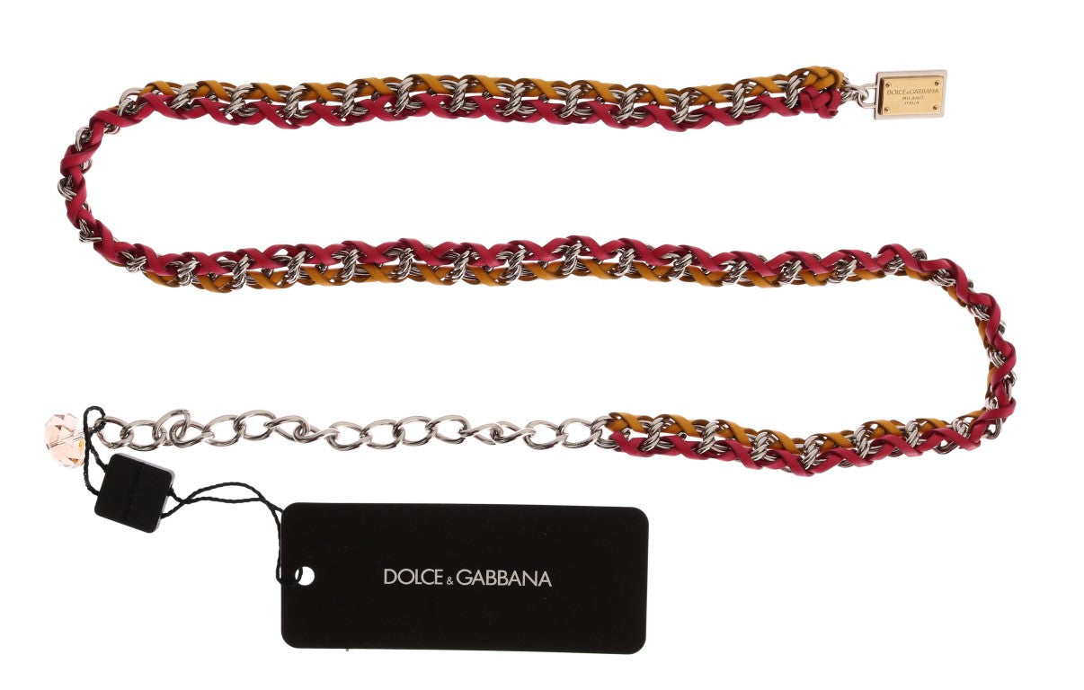 Dolce & Gabbana Red Yellow Leather Crystal Belt Dolce & Gabbana