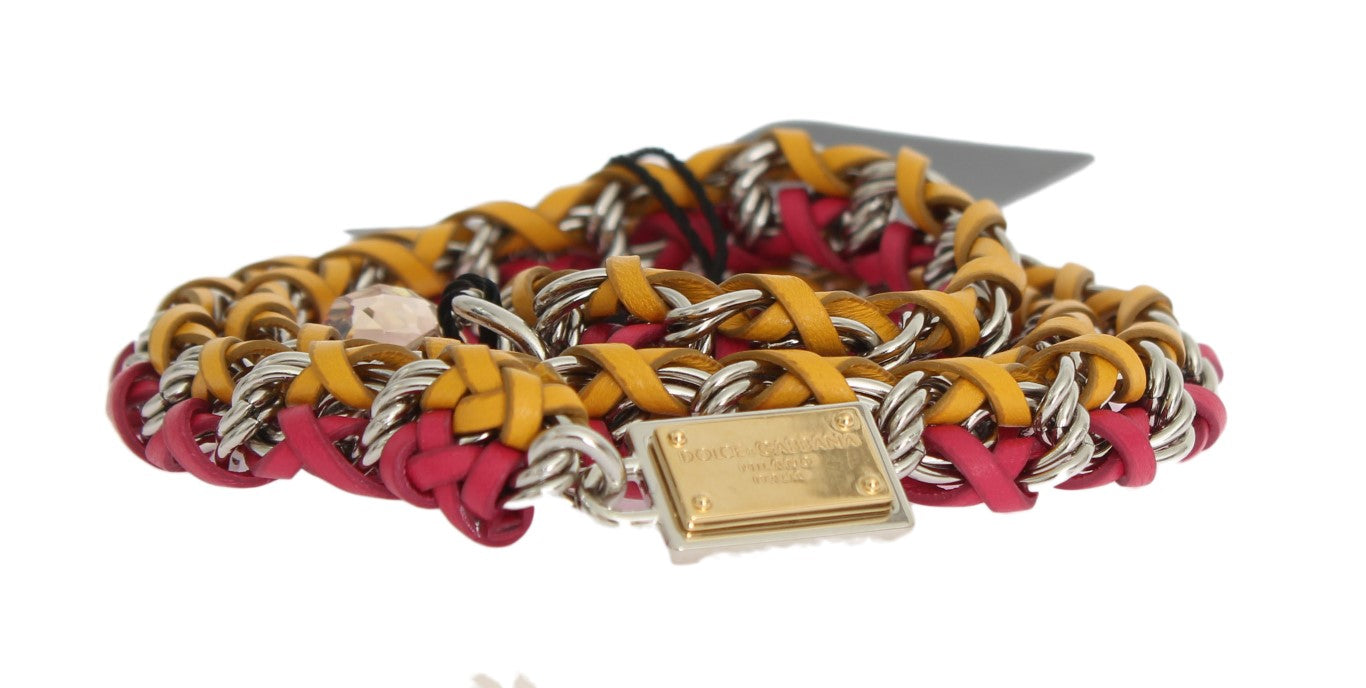 Dolce & Gabbana Red Yellow Leather Crystal Belt Dolce & Gabbana