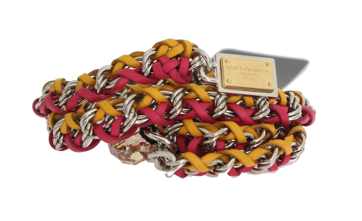 Dolce & Gabbana Red Yellow Leather Crystal Belt Dolce & Gabbana