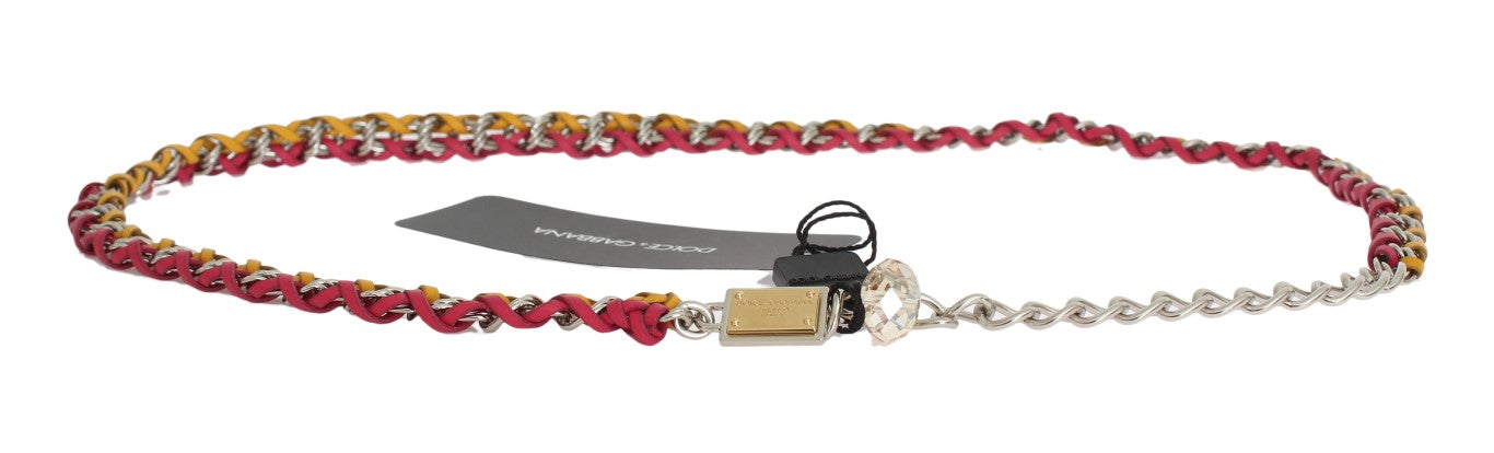Dolce & Gabbana Red Yellow Leather Crystal Belt Dolce & Gabbana