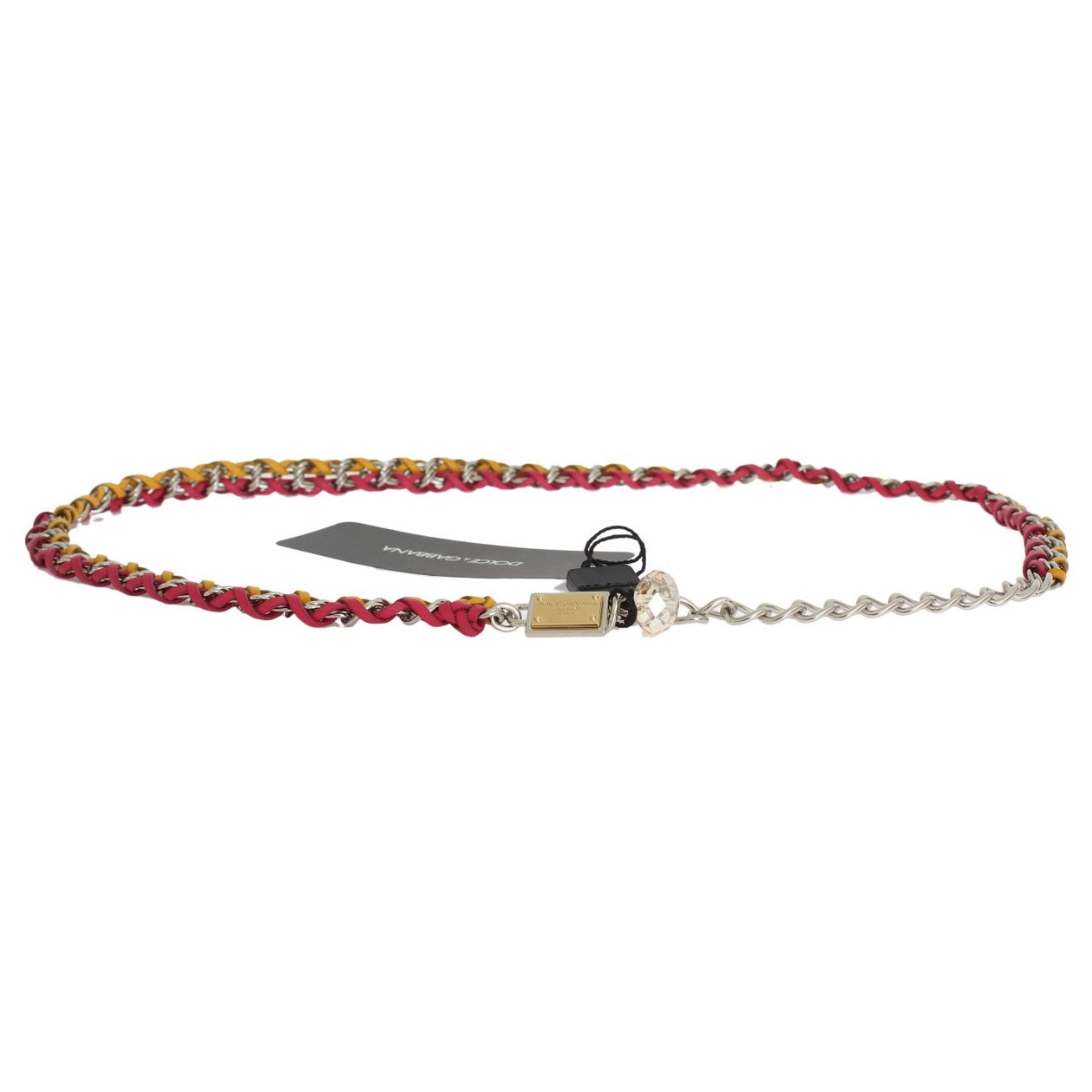 Dolce & Gabbana Red Yellow Leather Crystal Belt