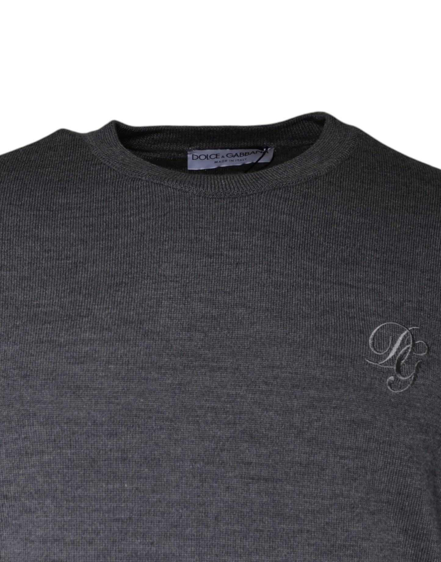 Dolce & Gabbana Dark Gray Wool Crew Neck Pullover Sweater Dolce & Gabbana