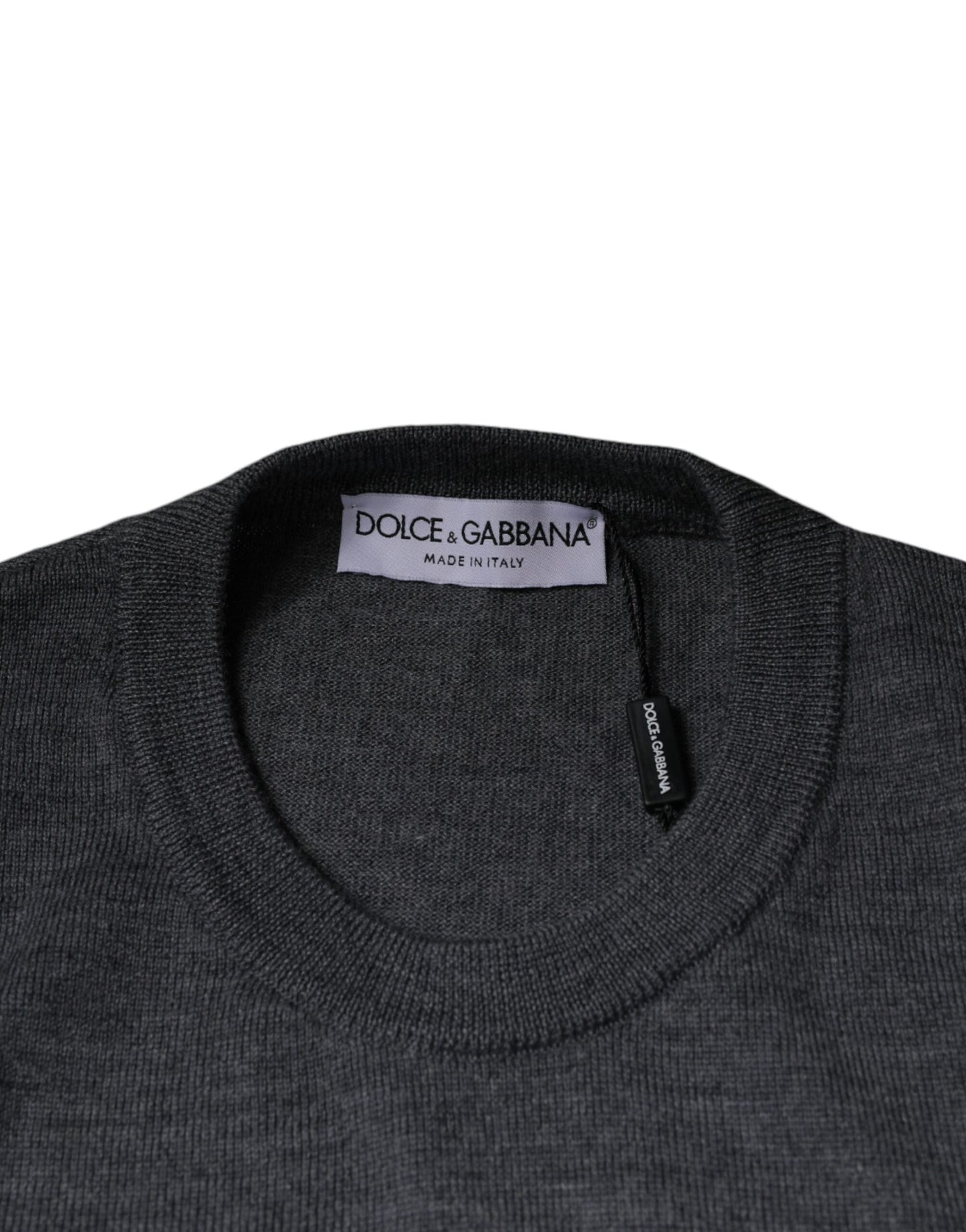 Dolce & Gabbana Dark Gray Wool Crew Neck Pullover Sweater Dolce & Gabbana