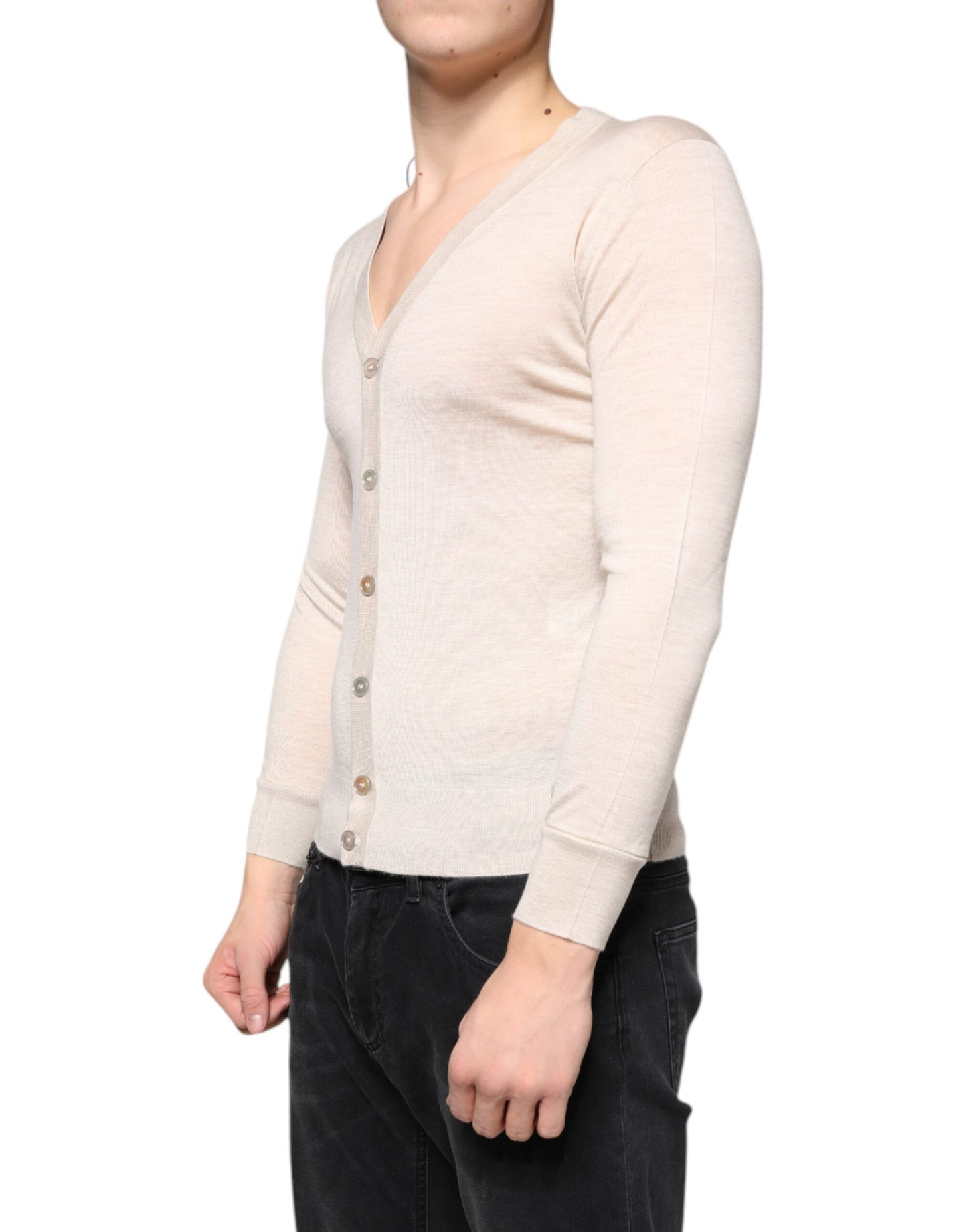 Dolce & Gabbana Beige Cashmere Button Down Cardigan Sweater Dolce & Gabbana