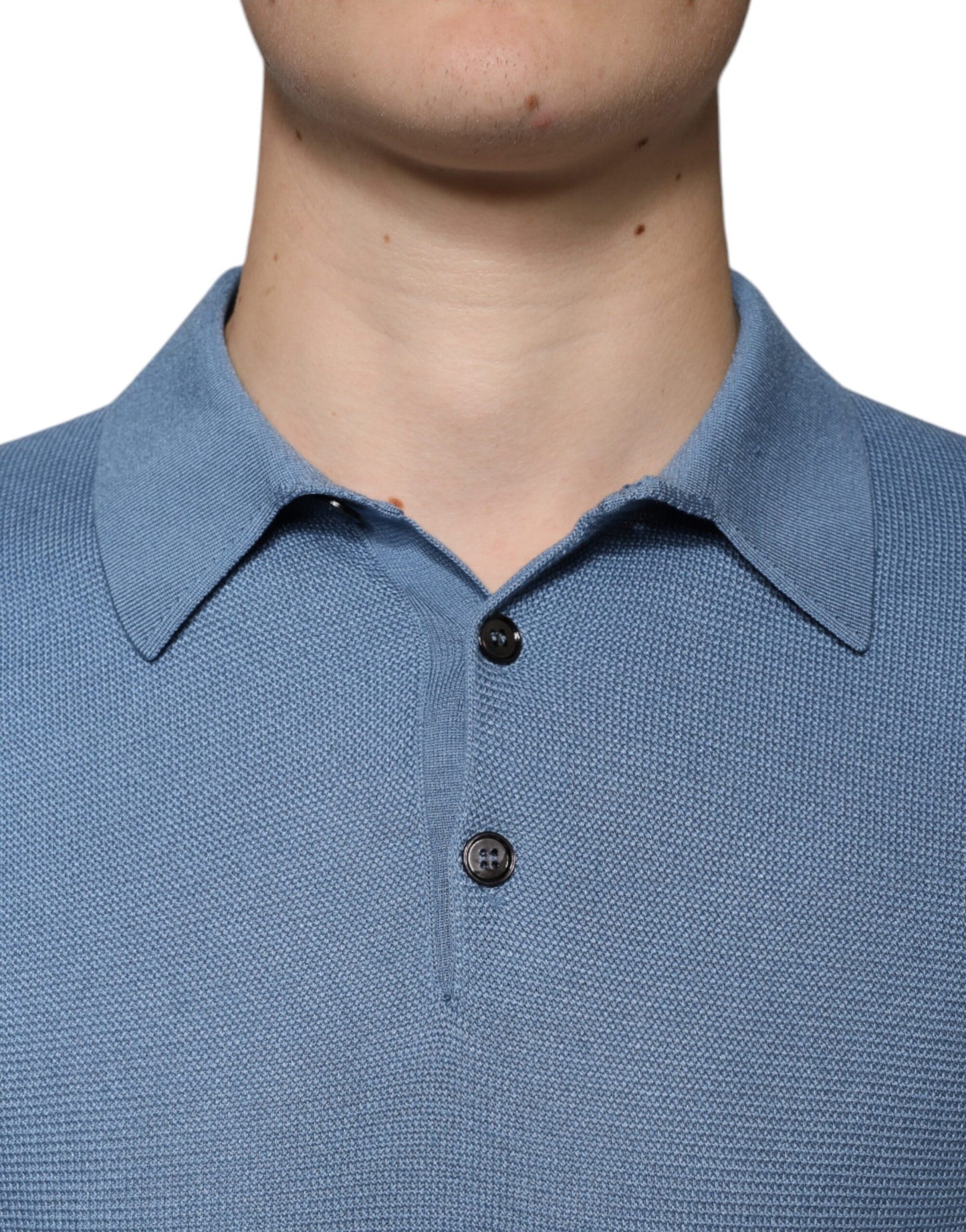 Dolce & Gabbana Sky Blue Silk Collared Men Pullover Sweater Dolce & Gabbana