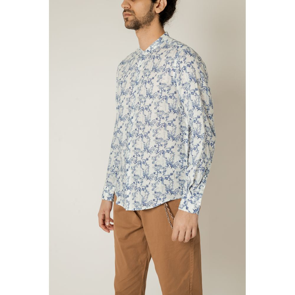 Gianni Lupo Blue Linen Pattern Shirt Gianni Lupo