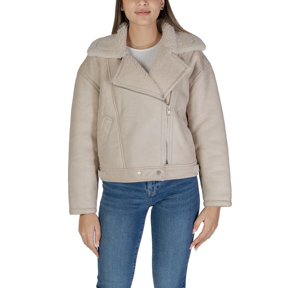 Vila Clothes Beige Artificial Leather Jackets & Coat Vila Clothes