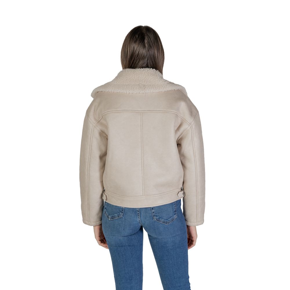 Vila Clothes Beige Artificial Leather Jackets & Coat Vila Clothes
