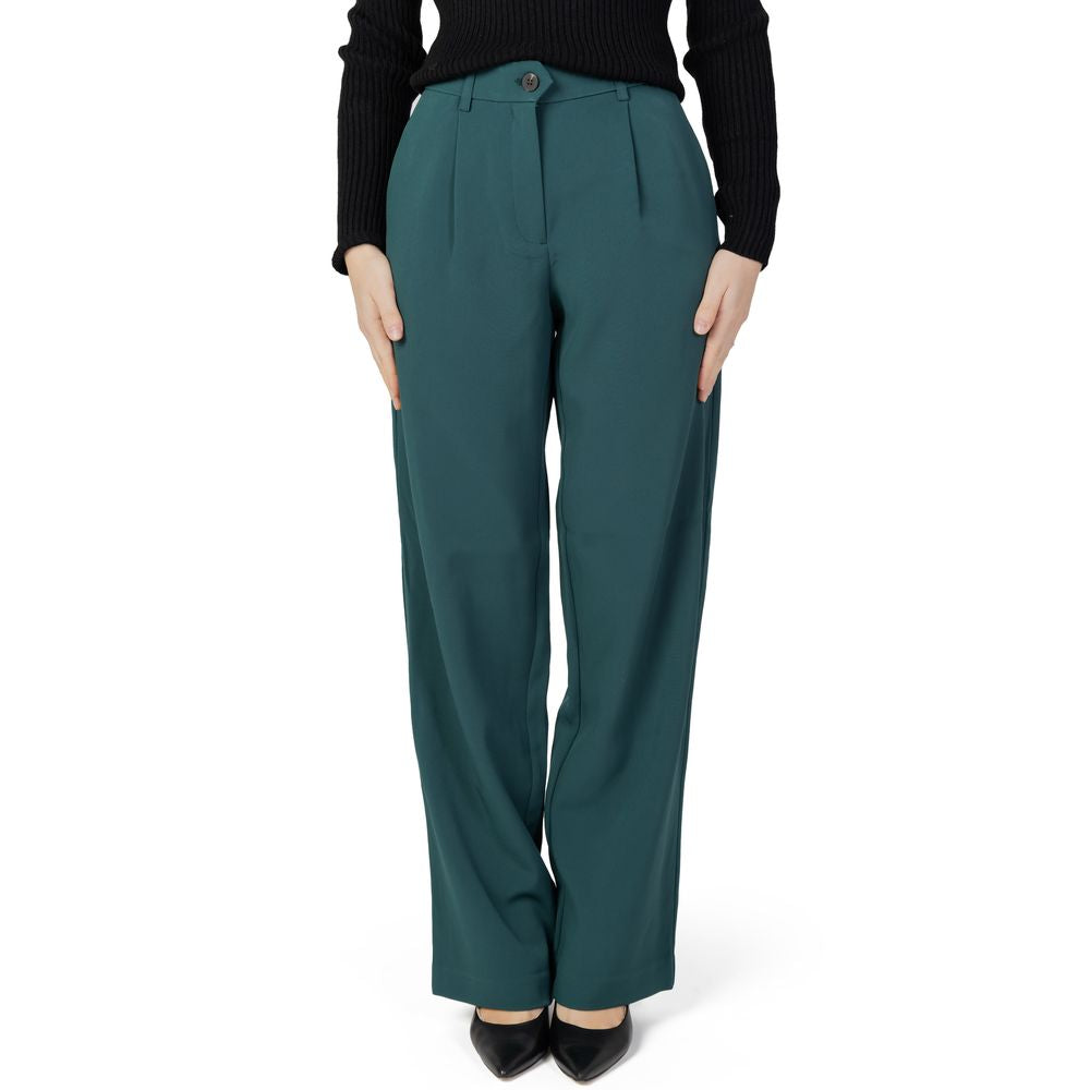 Vila Clothes Green Recycled Polyester Pant Vila Clothes