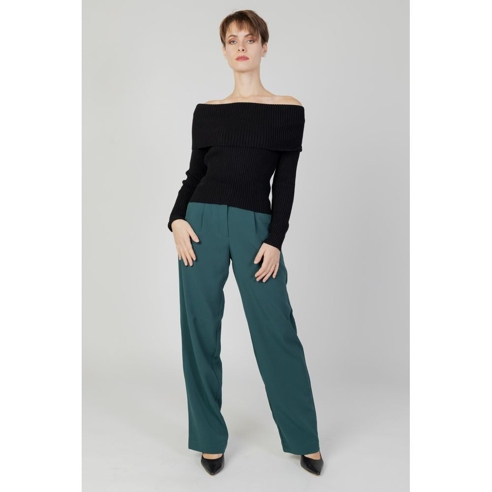 Vila Clothes Green Recycled Polyester Flared Pants Vila Clothes