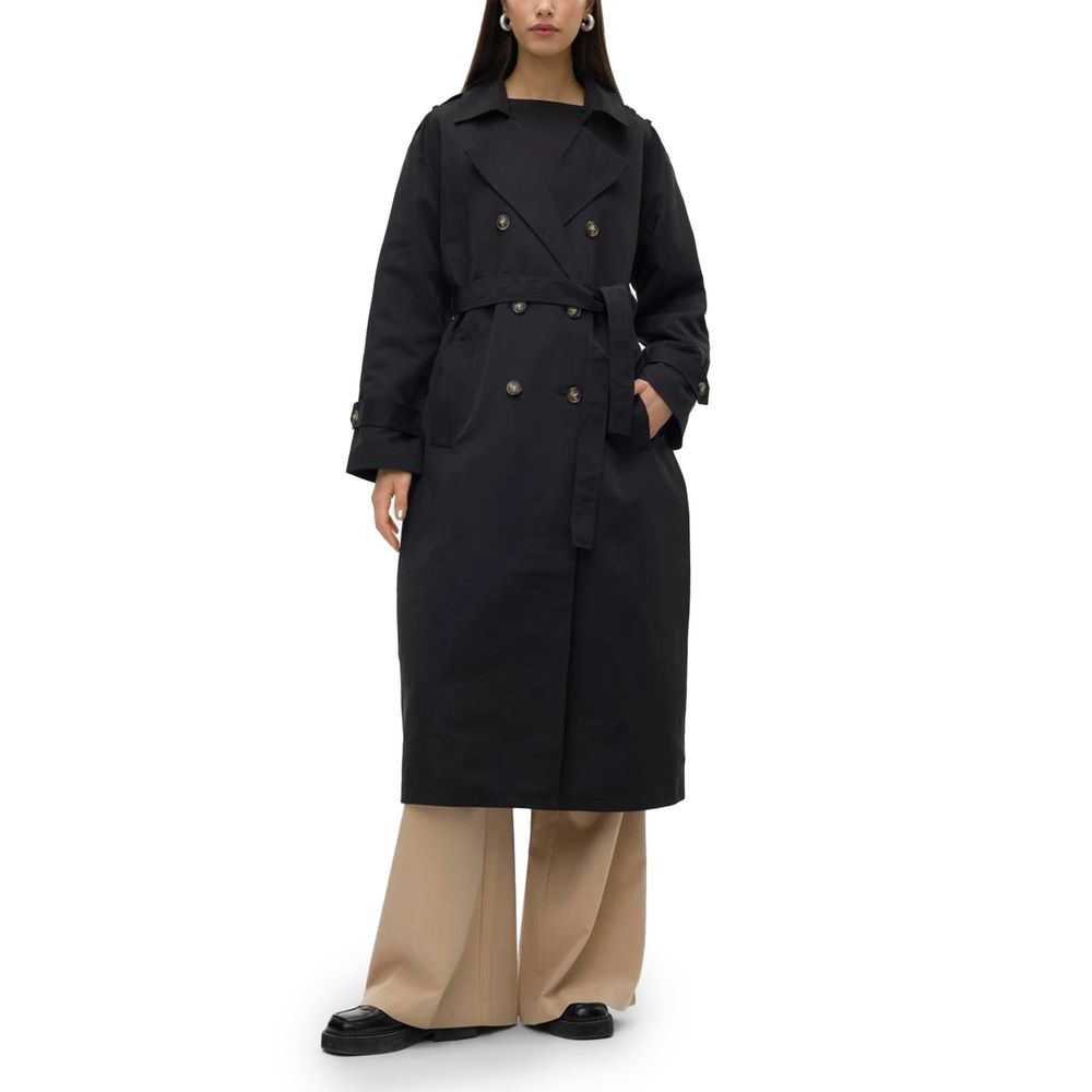 Vero Moda Black Polyester Trench Coat Vero Moda