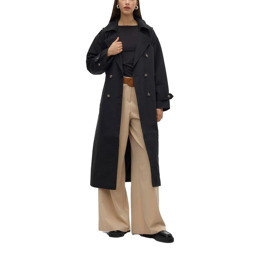 Vero Moda Black Polyester Trench Coat Vero Moda