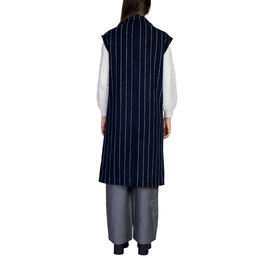 ICHI Blue Polyester Sleveless Jacket ICHI
