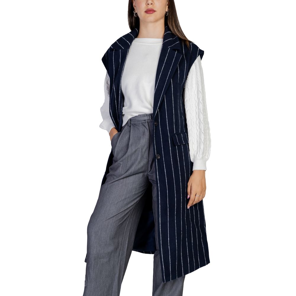 ICHI Blue Polyester Sleveless Jacket ICHI