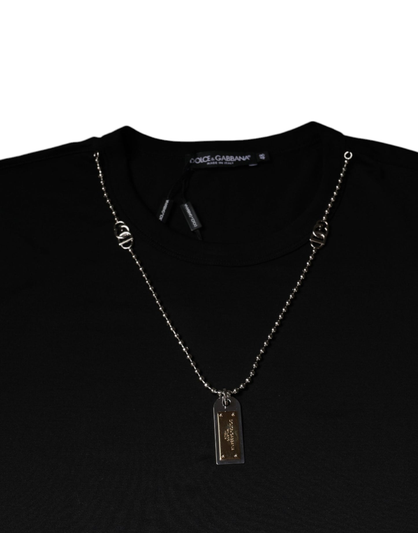 Dolce & Gabbana Black Cotton Necklace Embellished T-shirt Dolce & Gabbana