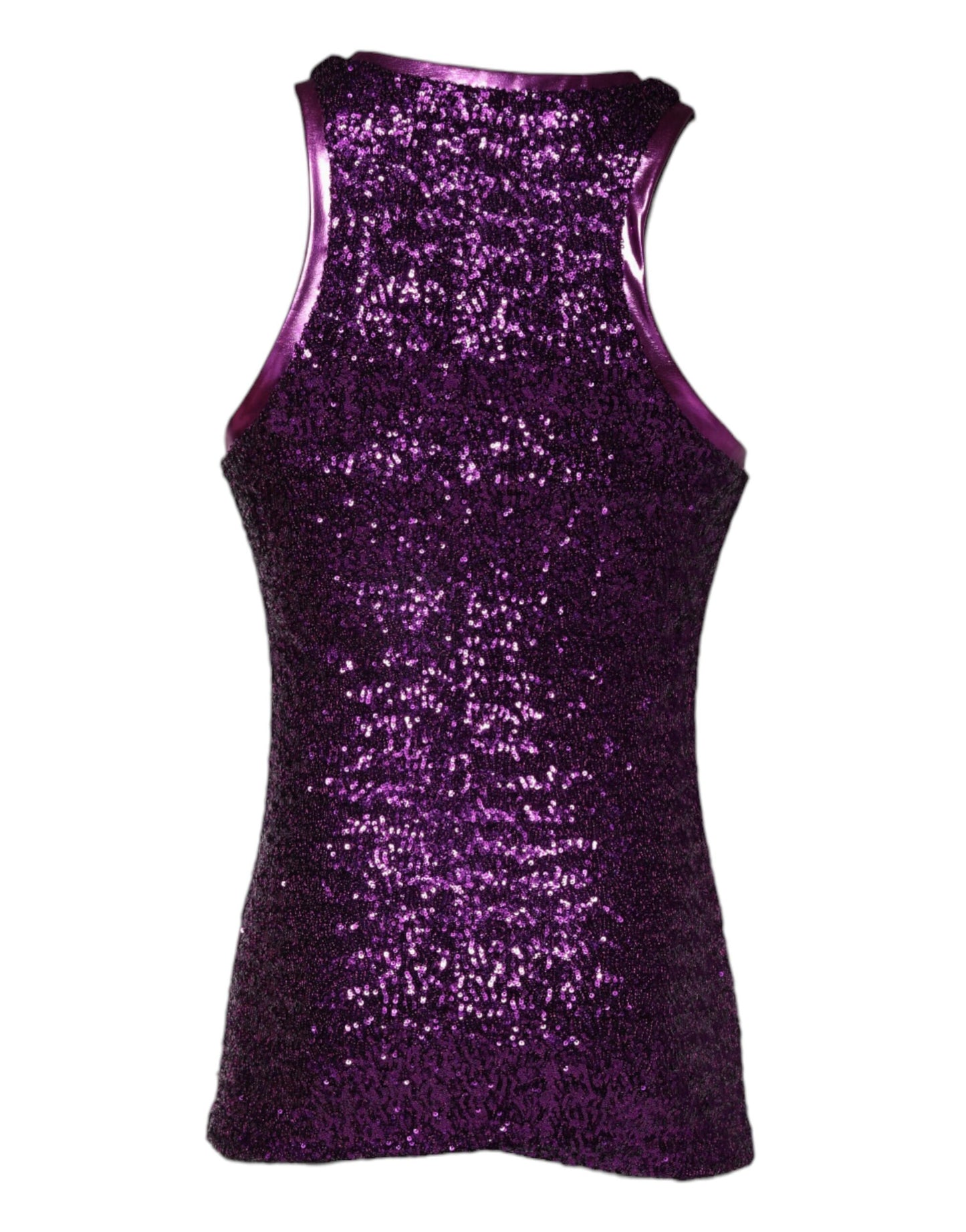 Dolce & Gabbana Purple Sequin Round Neck Sleeveless T-shirt Dolce & Gabbana