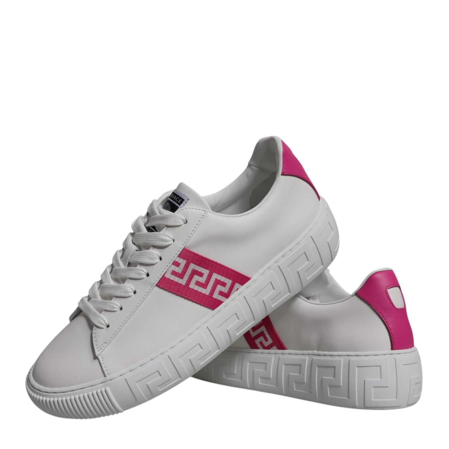 Versace White Pink Greca Print Platform Low Top Sneakers Shoes Versace