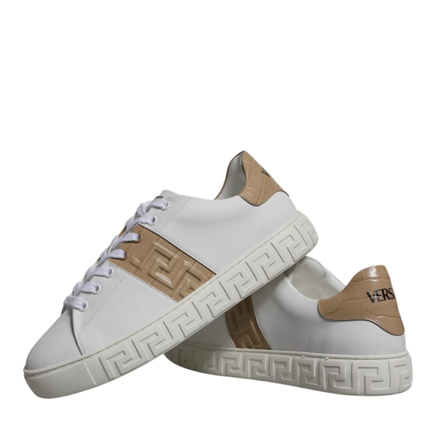 Versace White Brown Greca Print TPU Low Top Men Sneakers Shoes Versace