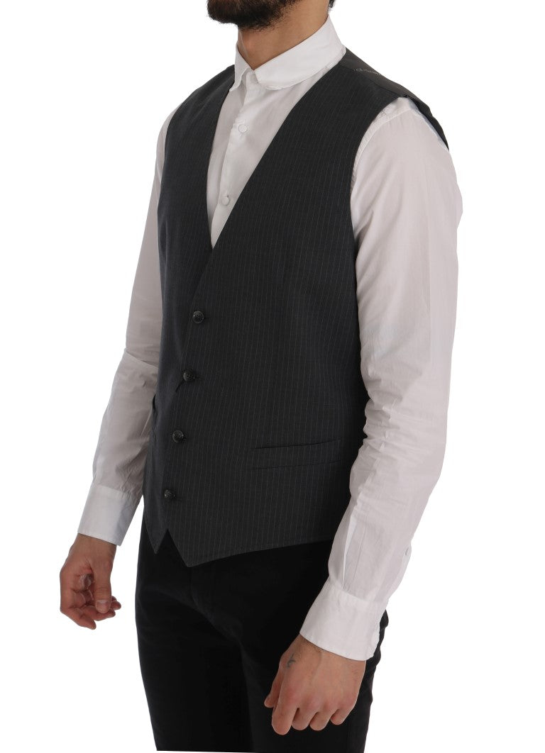 Dolce & Gabbana Gray STAFF Cotton Striped Vest Dolce & Gabbana