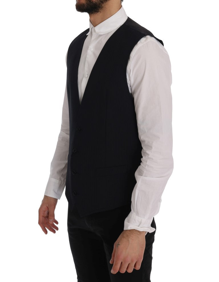 Dolce & Gabbana Black STAFF Wool Striped Vest Dolce & Gabbana