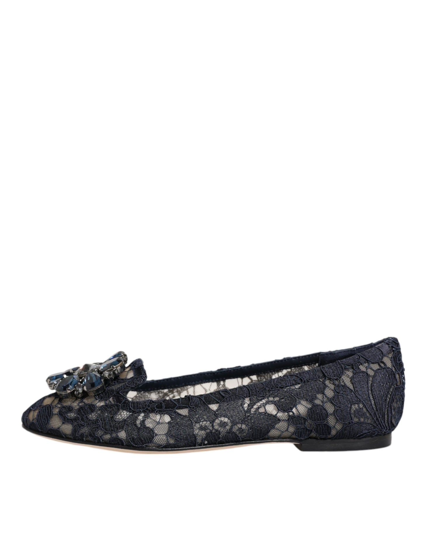 Dolce & Gabbana Blue Taormina Lace Crystals Flats Shoes Dolce & Gabbana