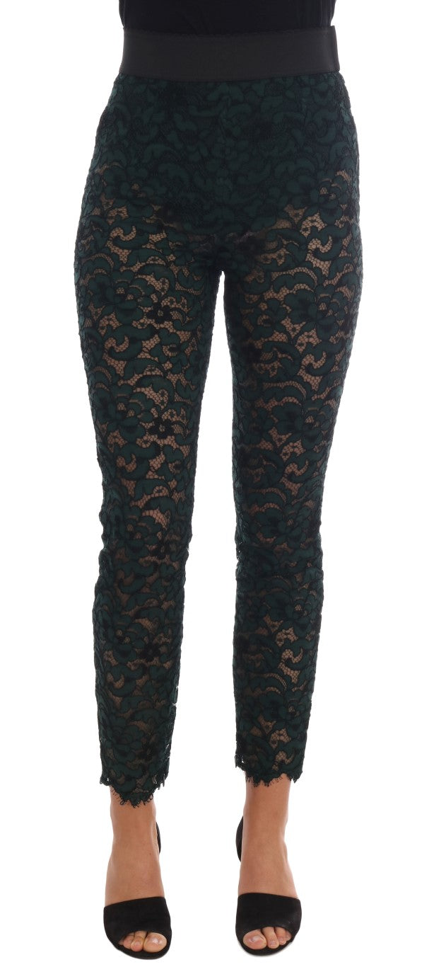 Dolce & Gabbana Green Floral Lace Leggings Pants Dolce & Gabbana