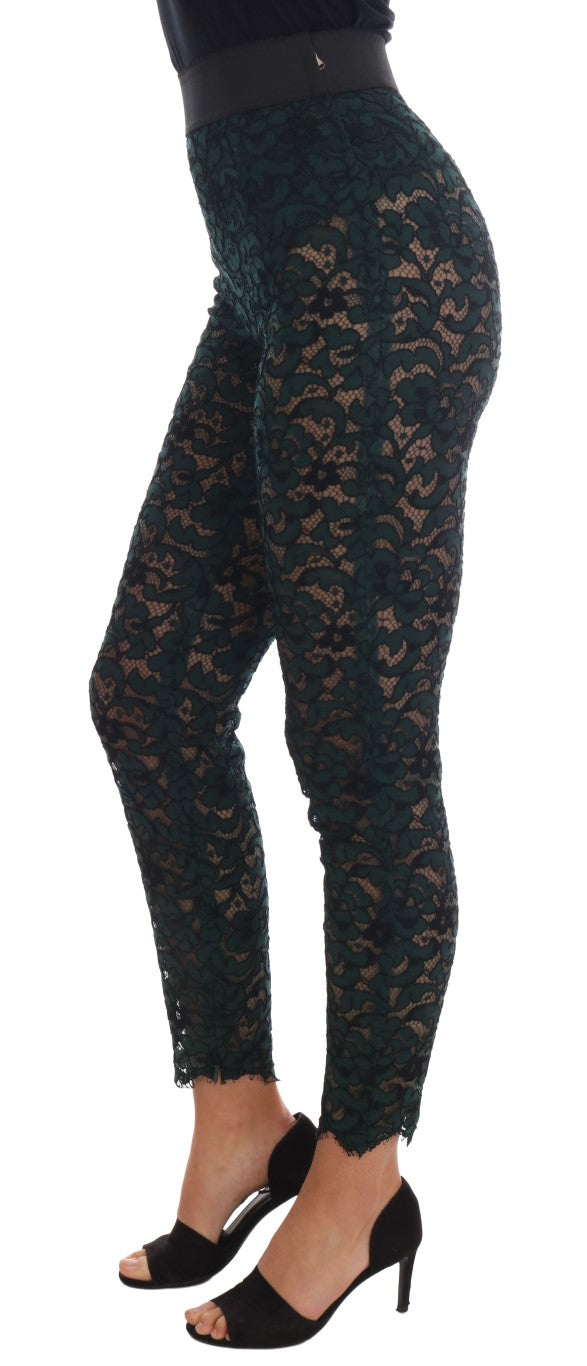 Dolce & Gabbana Green Floral Lace Leggings Pants Dolce & Gabbana