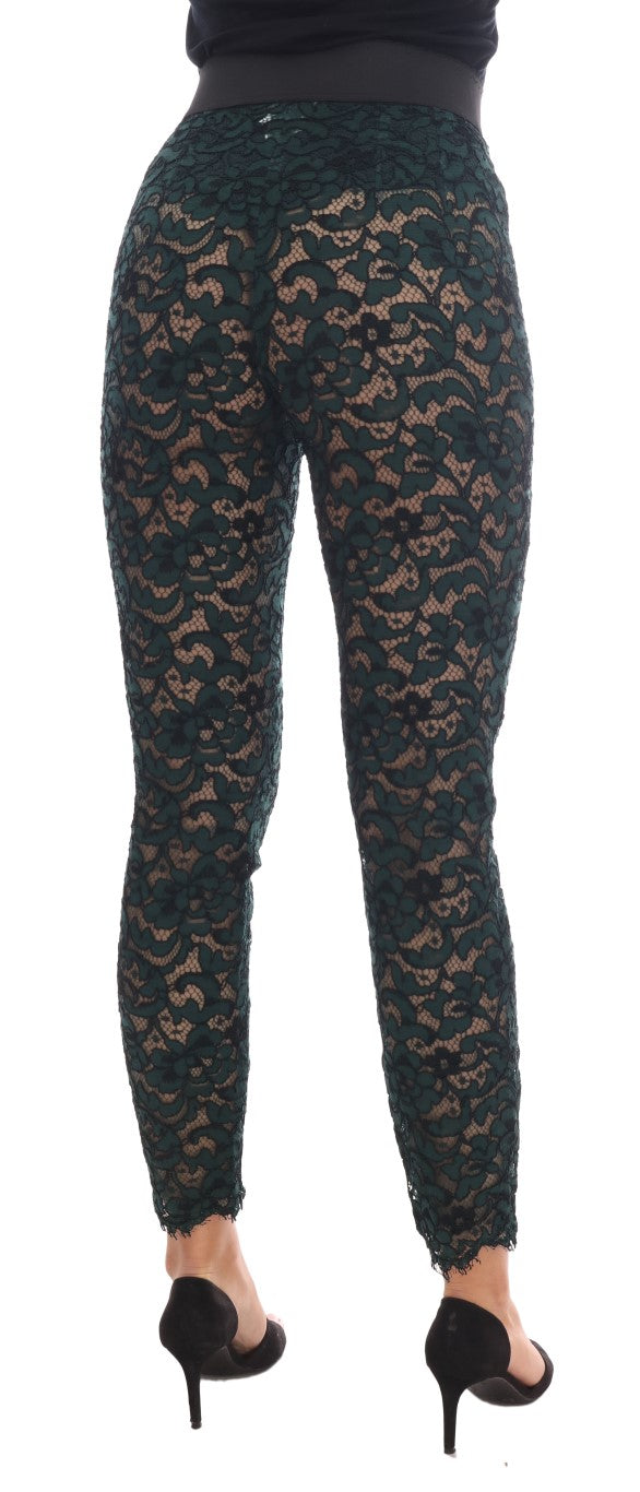 Dolce & Gabbana Green Floral Lace Leggings Pants Dolce & Gabbana