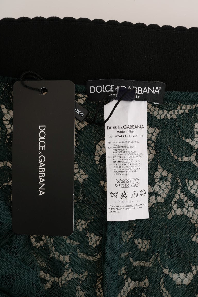 Dolce & Gabbana Green Floral Lace Leggings Pants Dolce & Gabbana