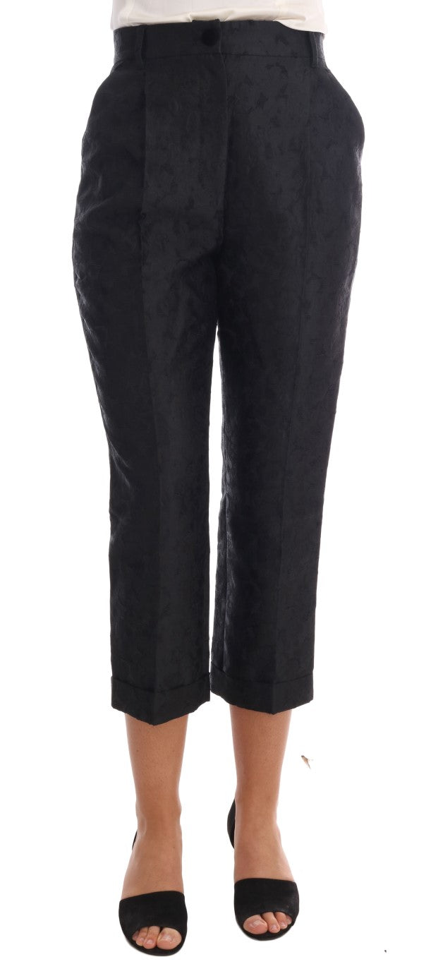 Dolce & Gabbana Black Floral Brocade Capri Pants Dolce & Gabbana