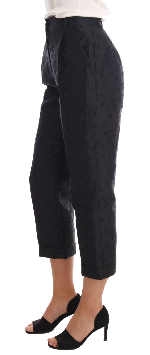 Dolce & Gabbana Black Floral Brocade Capri Pants Dolce & Gabbana