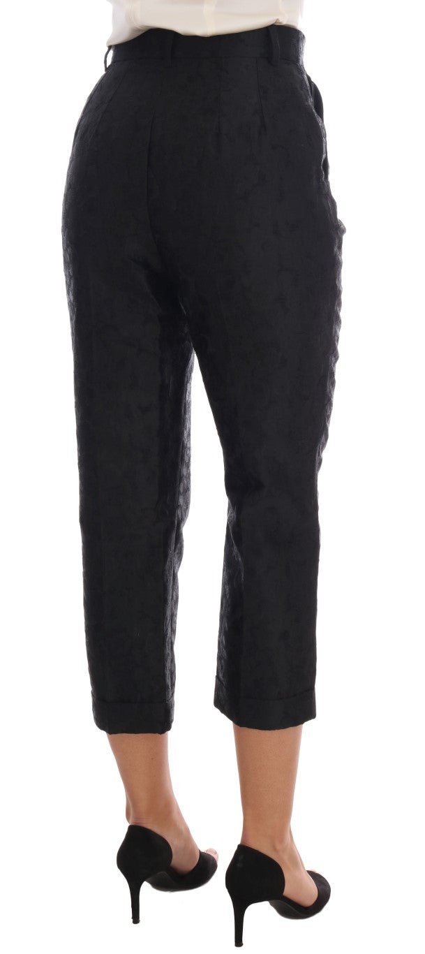 Dolce & Gabbana Black Floral Brocade Capri Pants Dolce & Gabbana