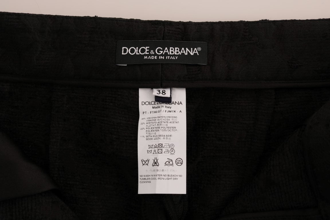 Dolce & Gabbana Black Floral Brocade Capri Pants Dolce & Gabbana