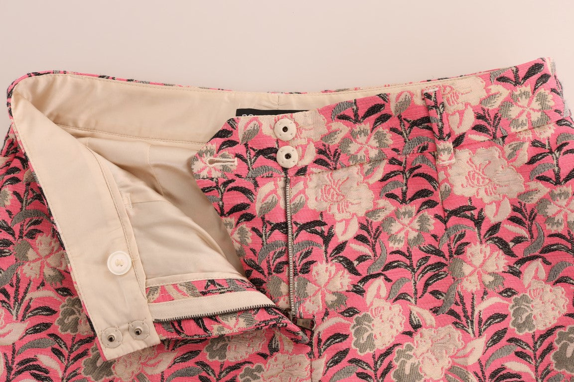 Dolce & Gabbana Pink Floral Brocade Capri Pants Dolce & Gabbana