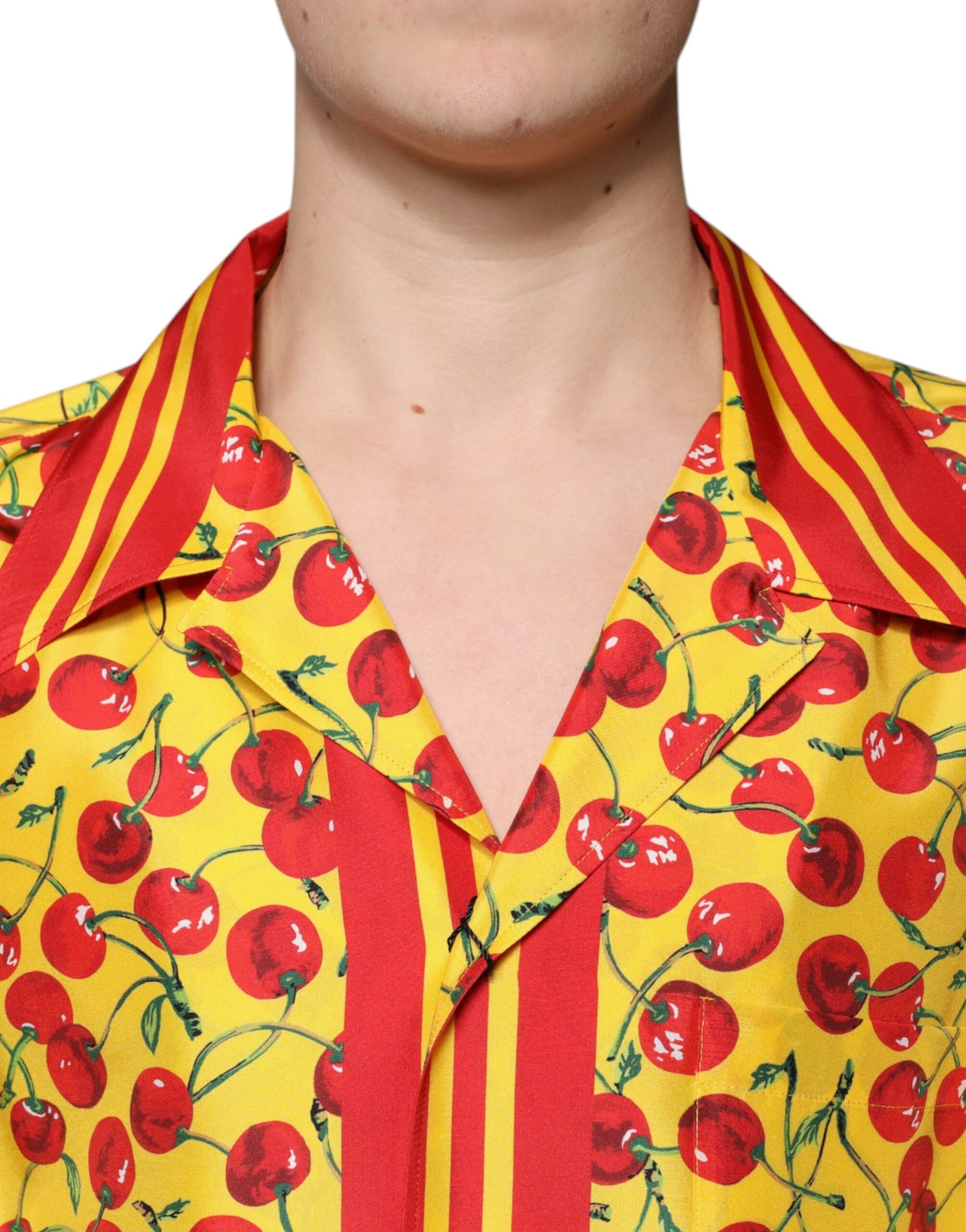 Dolce & Gabbana Yellow Cherry Button Down Silk Casual Shirt Dolce & Gabbana