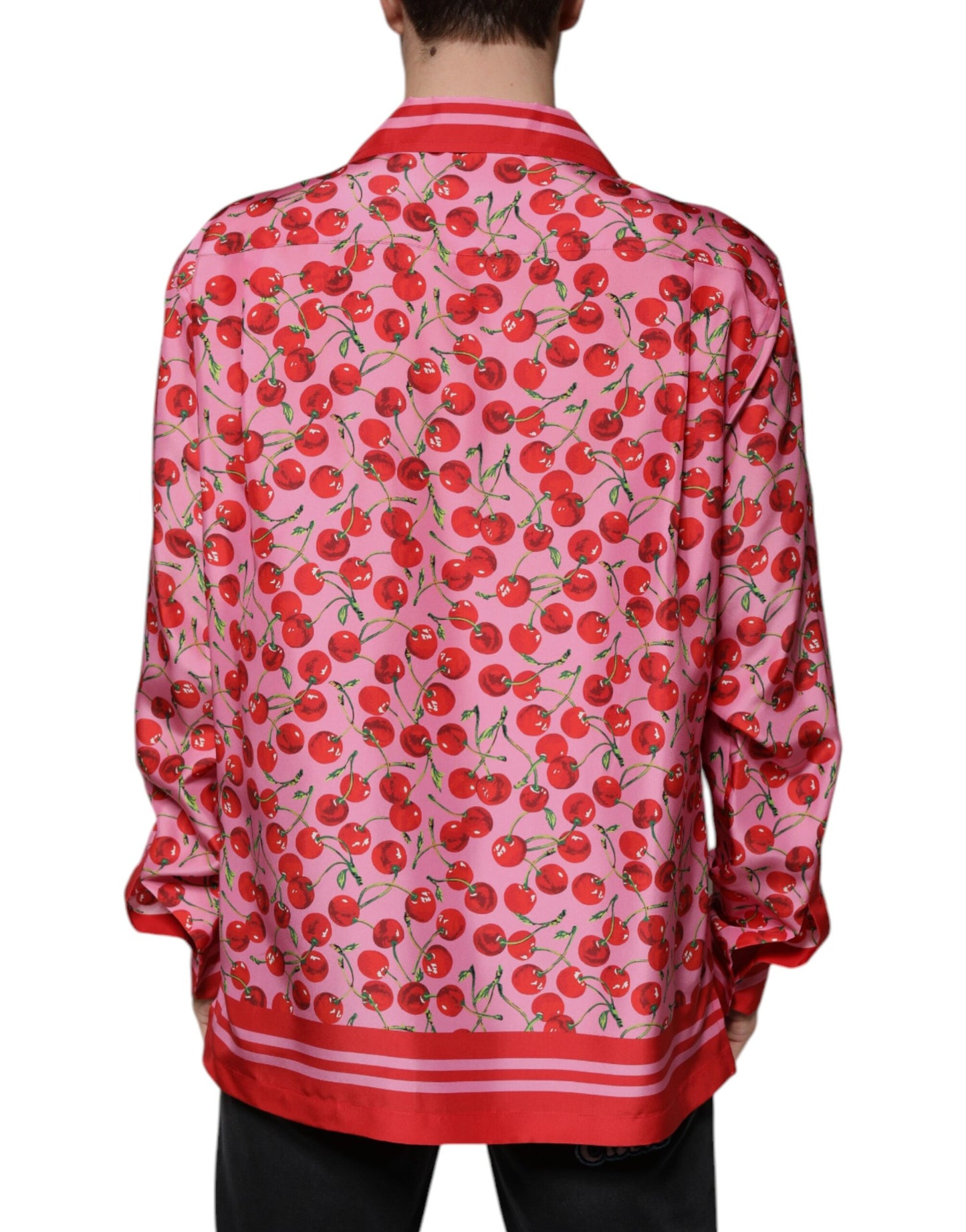 Dolce & Gabbana Pink Cherry Silk Button Down Casual Shirt Dolce & Gabbana
