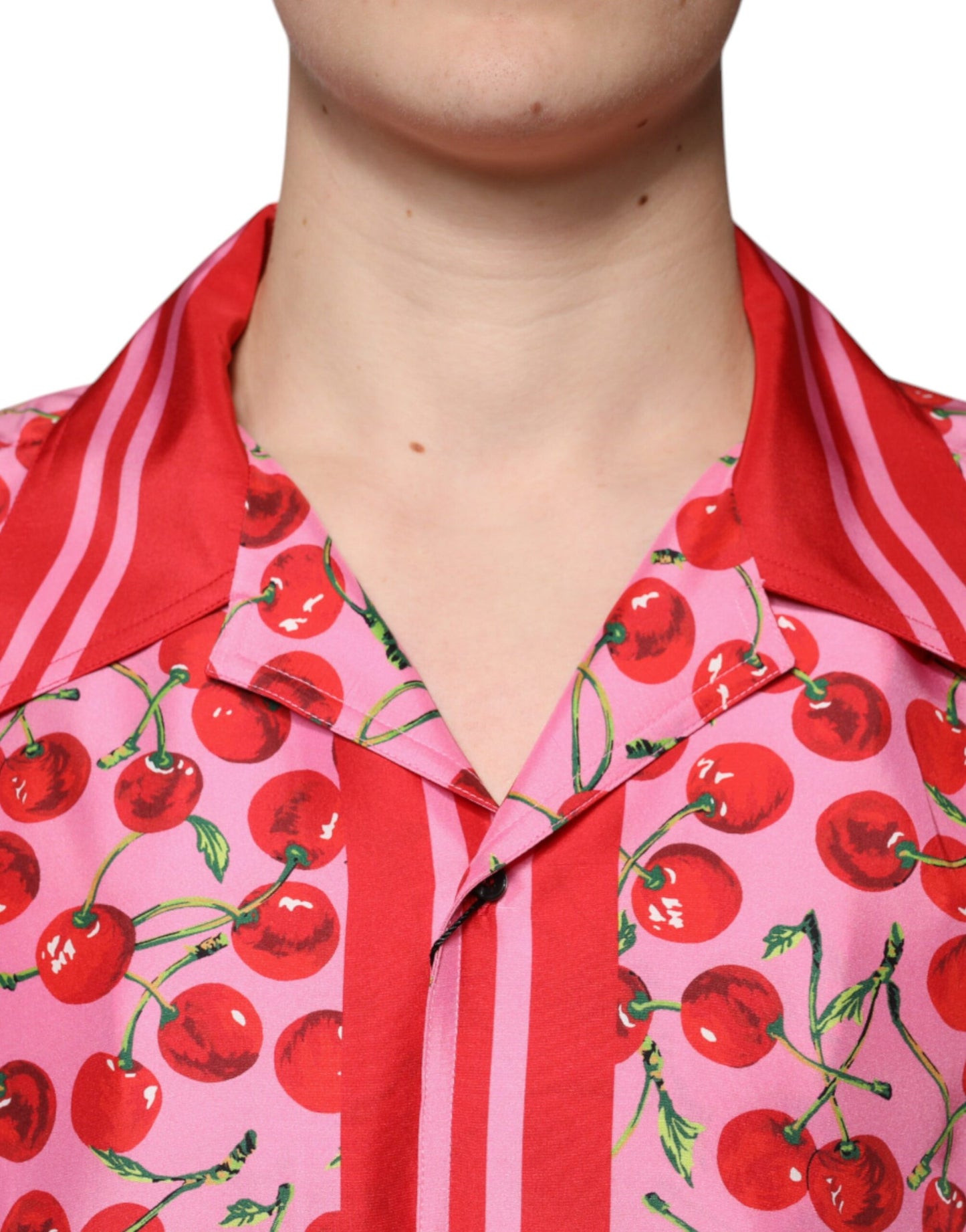 Dolce & Gabbana Pink Cherry Silk Button Down Casual Shirt Dolce & Gabbana