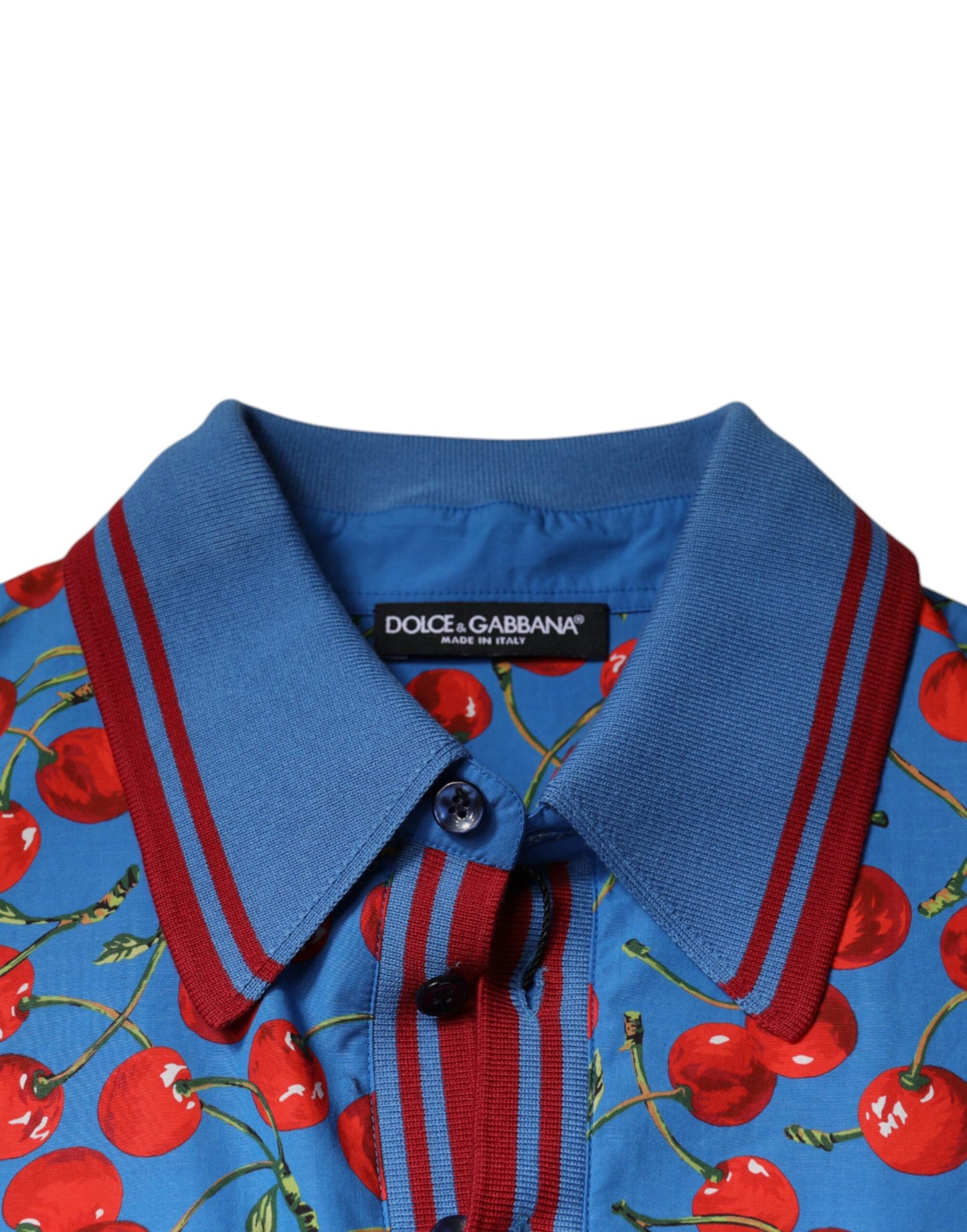 Dolce & Gabbana Blue Cherry Cotton Collared Men Polo T-shirt Dolce & Gabbana