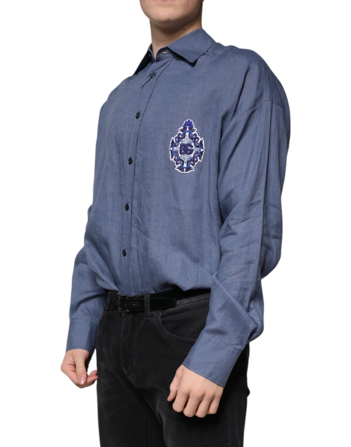 Dolce & Gabbana Blue Logo Long Sleeve Button Down Casual Shirt Dolce & Gabbana