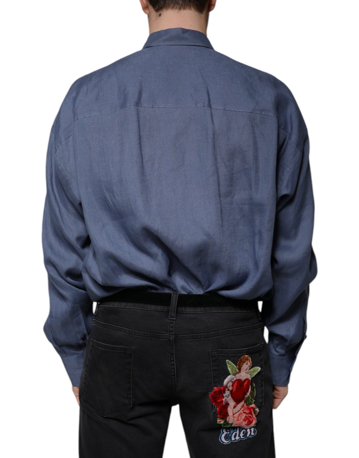 Dolce & Gabbana Blue Logo Long Sleeve Button Down Casual Shirt Dolce & Gabbana
