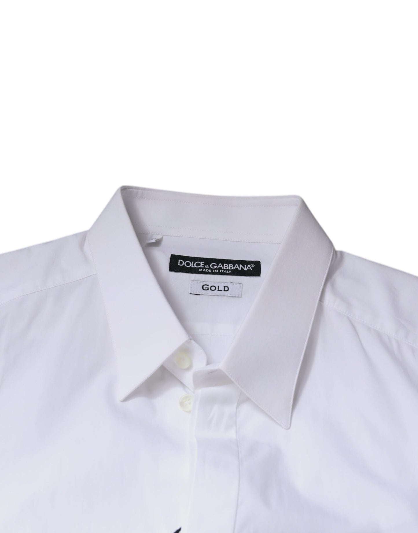 Dolce & Gabbana White Cotton Logo Formal Men GOLD Dress Shirt Dolce & Gabbana