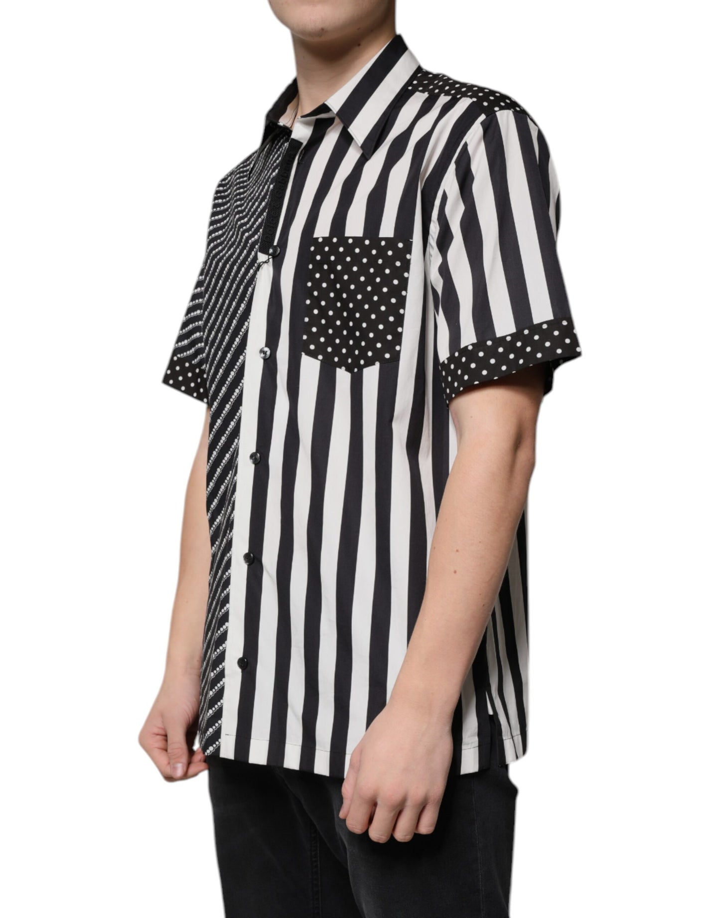 Dolce & Gabbana Black White Striped Button Down Casual Shirt Dolce & Gabbana