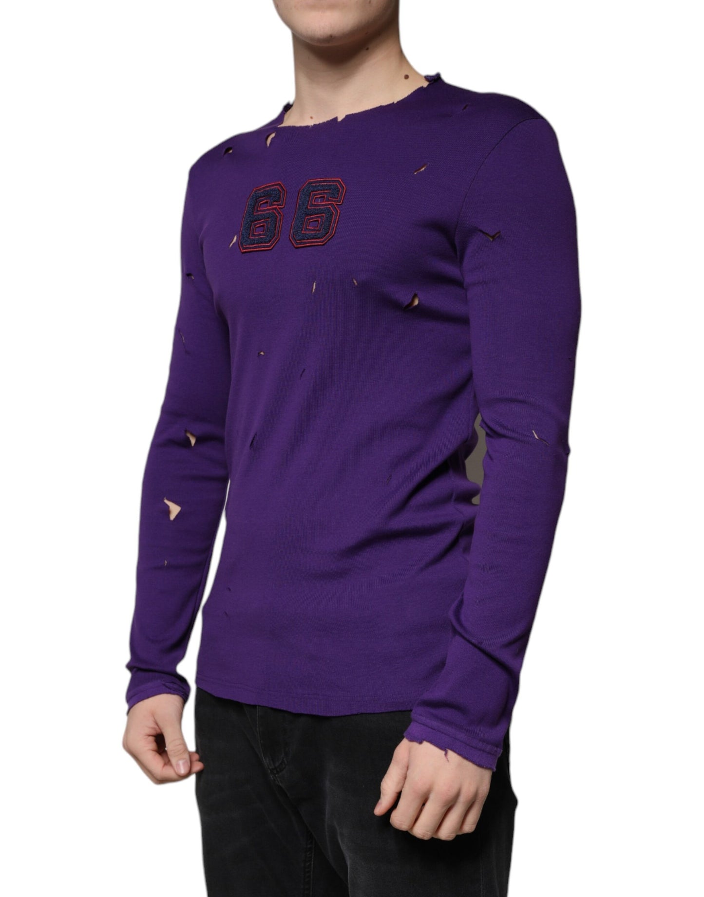 Dolce & Gabbana Purple Cotton Round Neck Pullover Men Sweater Dolce & Gabbana