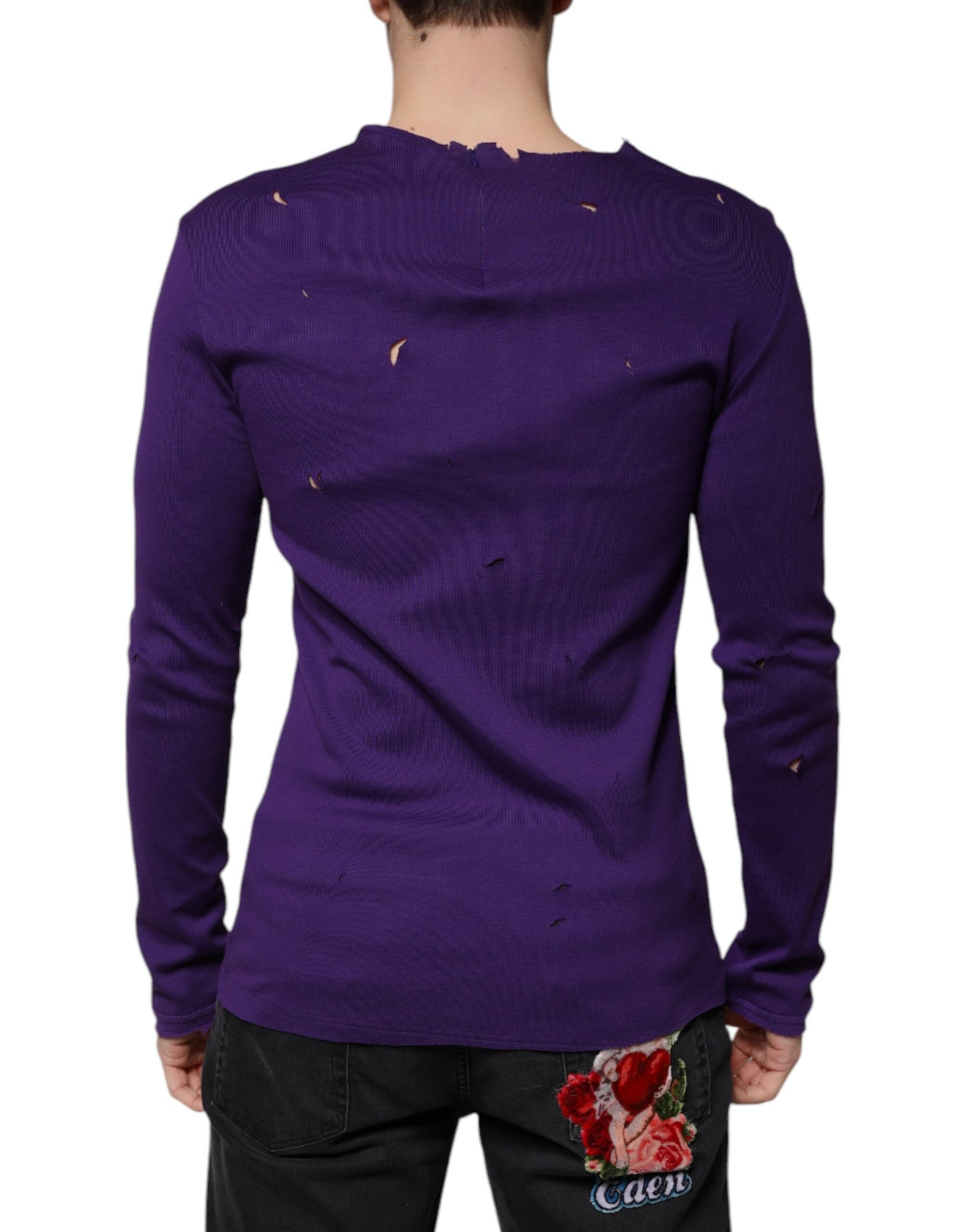 Dolce & Gabbana Purple Cotton Round Neck Pullover Men Sweater Dolce & Gabbana