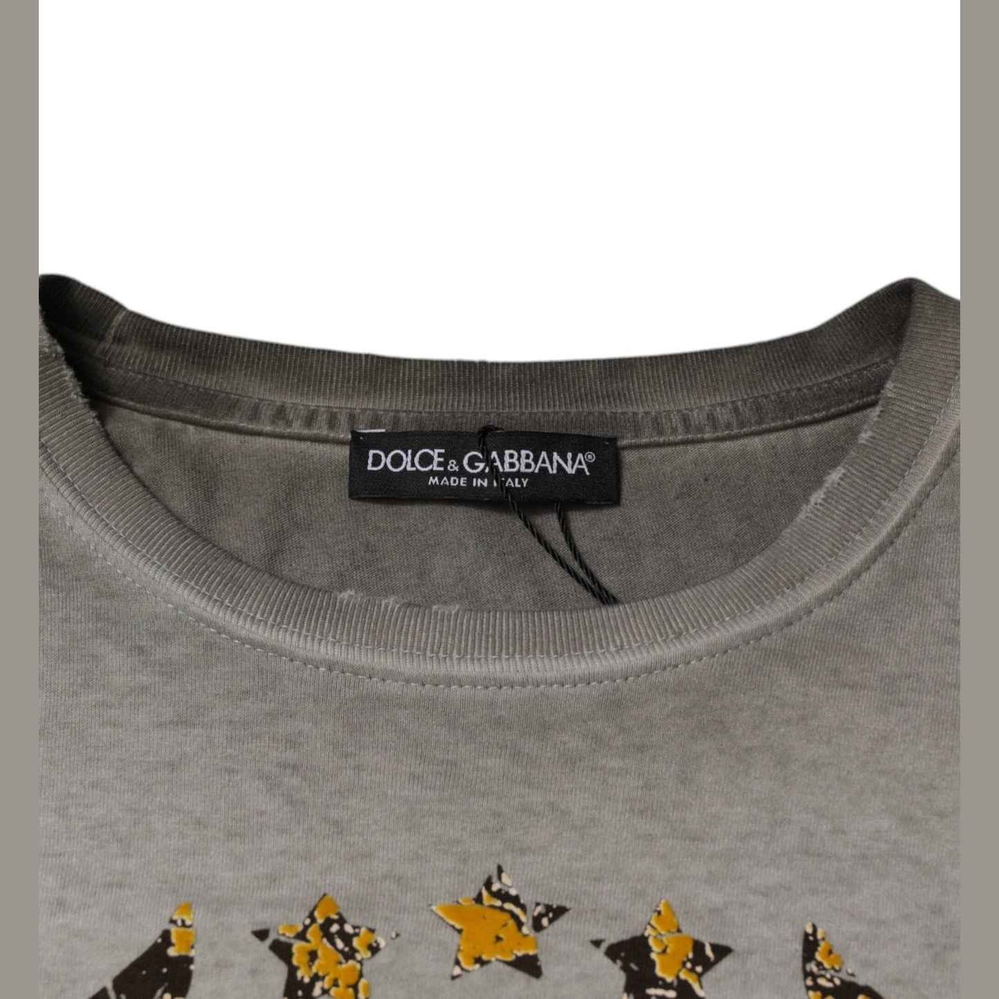 Dolce & Gabbana Gray Printed Cotton Crewneck Pullover Sweater