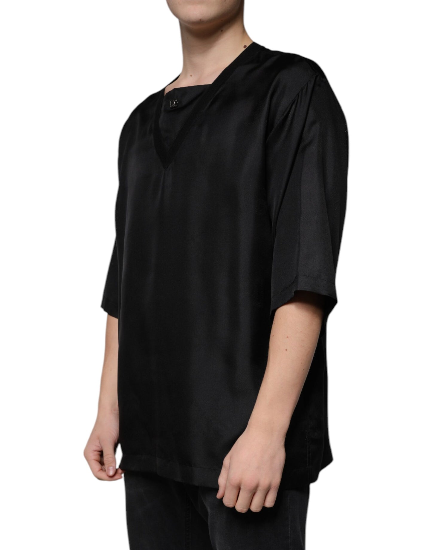 Dolce & Gabbana Black Cotton Square Neck Short Sleeve T-shirt Dolce & Gabbana