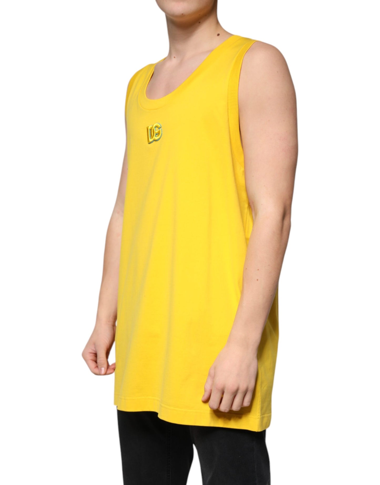 Dolce & Gabbana Yellow Cotton Round Neck Sleeveless T-shirt Dolce & Gabbana