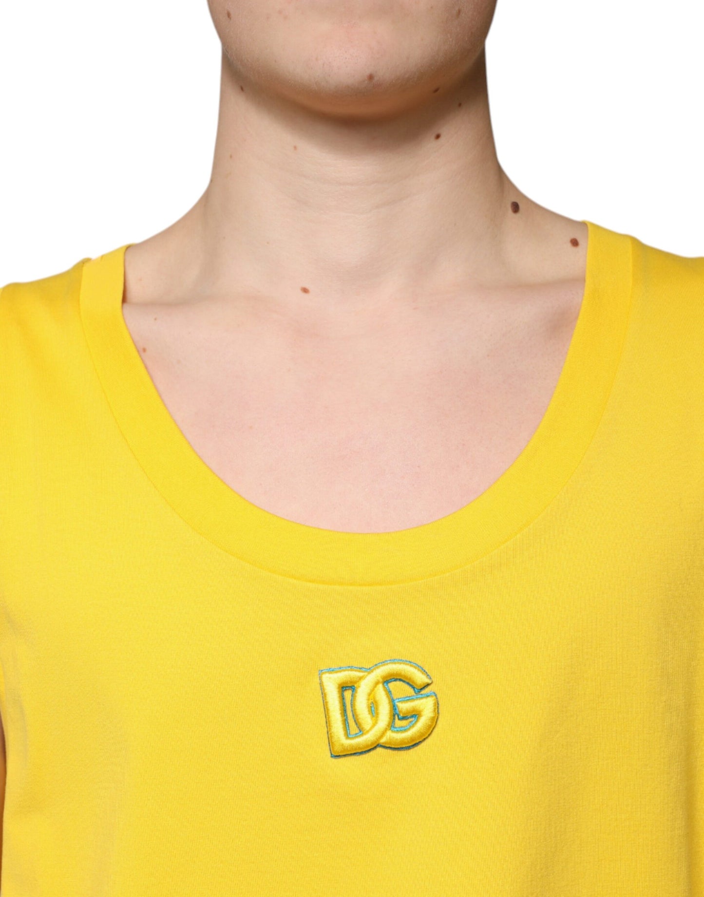 Dolce & Gabbana Yellow Cotton Round Neck Sleeveless T-shirt Dolce & Gabbana