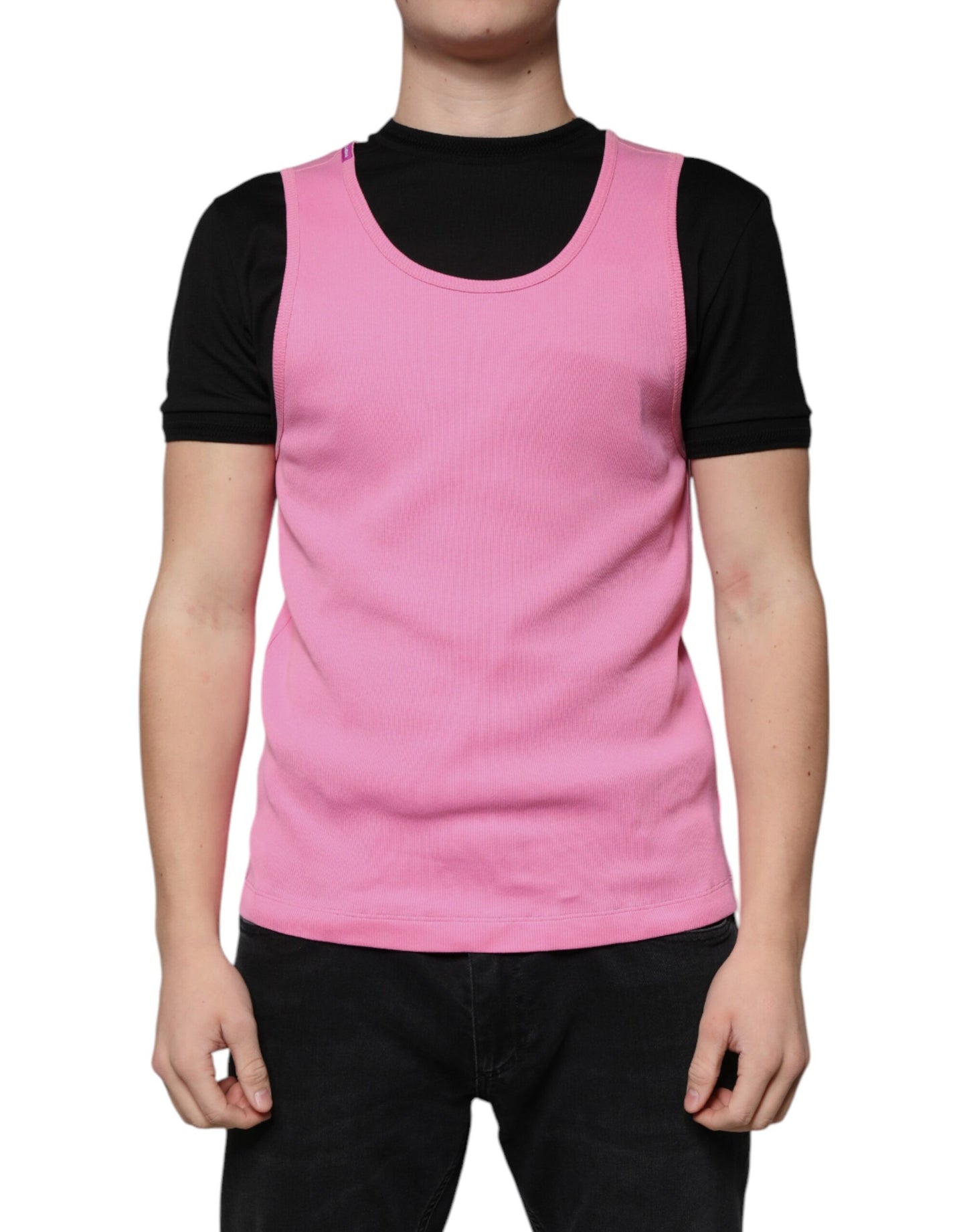 Dolce & Gabbana Pink Cotton Round Neck Sleeveless T-shirt Dolce & Gabbana
